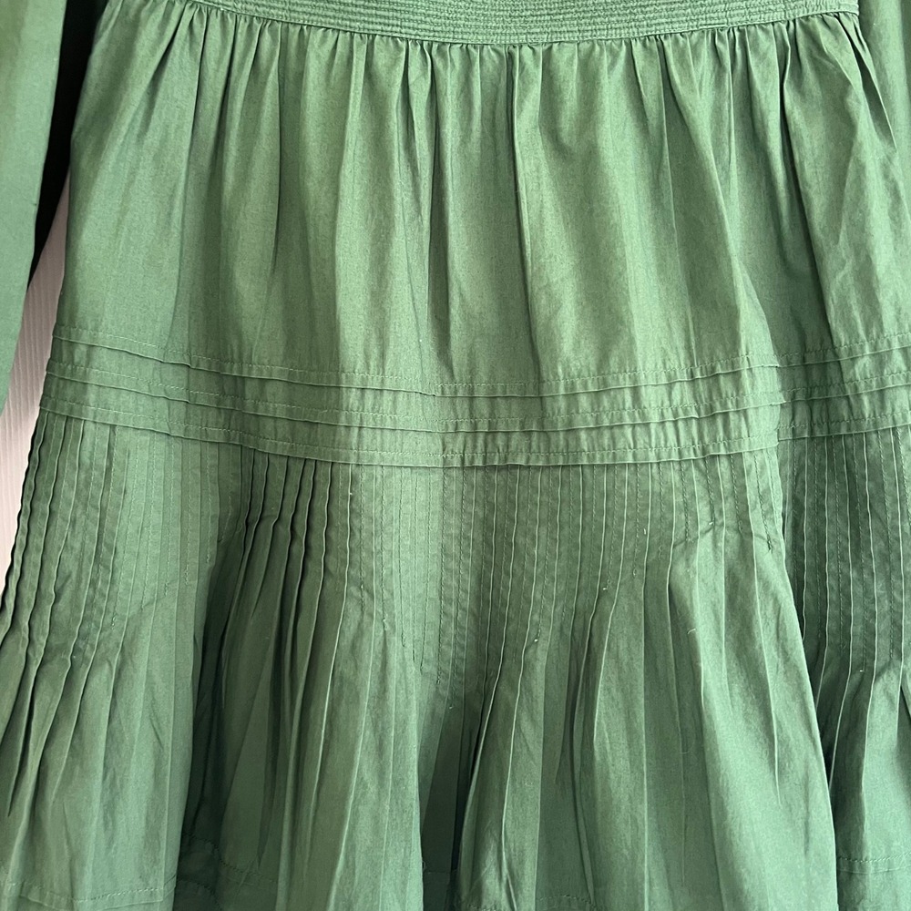 Ulla Johnson Green Rosalind Dress Cotton Tiered Pleated Long Sleeve Dress Size 2 - Picture 6 of 9